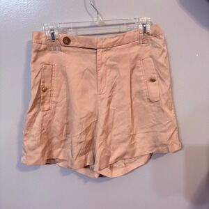 NWT Anthropologie Blush Pink Rose High Waist Shorts Gold Button Detail (Women 4)